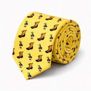 Southern Proper Men’s Yellow Silk Tie w/Duck and Boot Pattern Made in USA 62x3.5